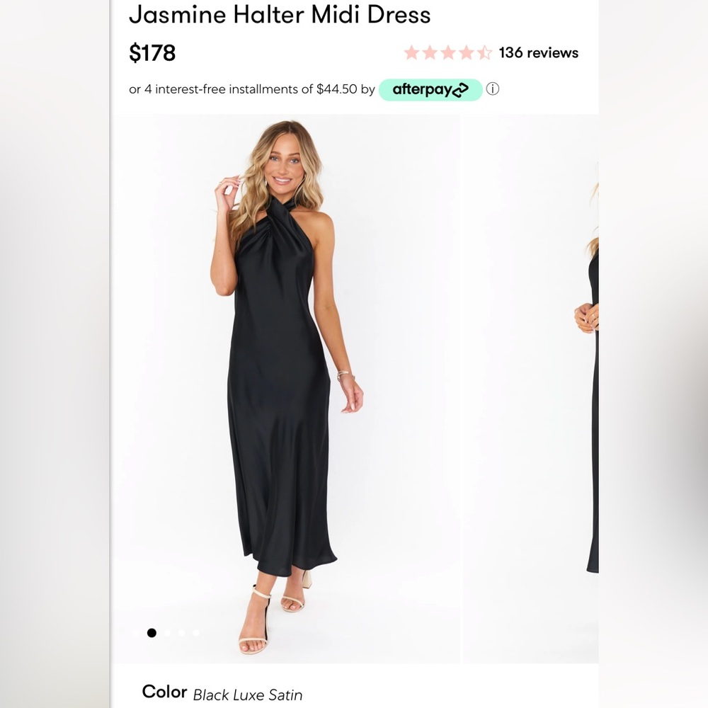 Show Me Your MuMu Jasmine Halter Midi Dress Large Black Luxe Satin